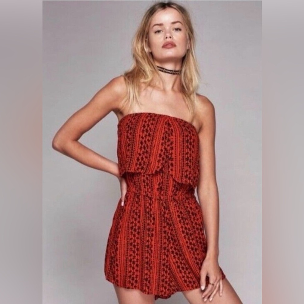 Free People Red Strapless Romper -fits like a Small